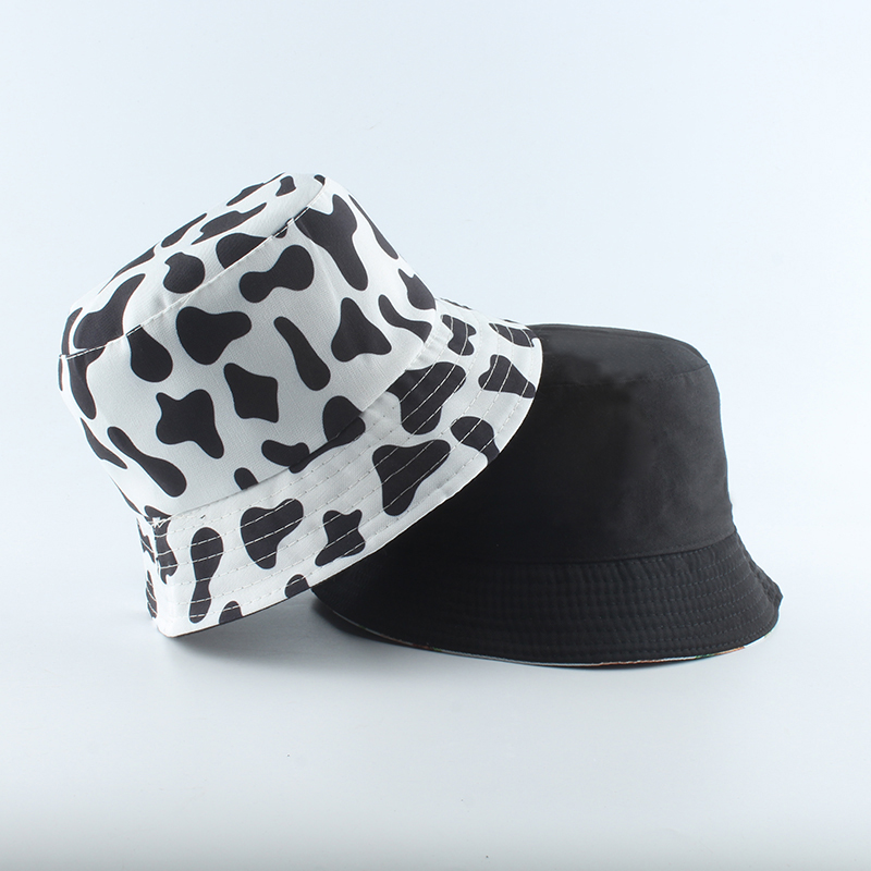 2021 New Fashion Korean Pink Cow Print Bucket Hat Women Reve