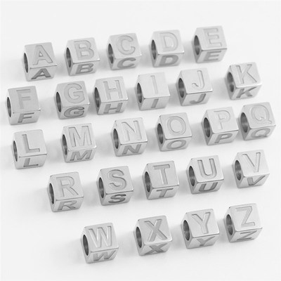 ELANUOYY  Stainless Steel Alphabet Beads Character Etching L