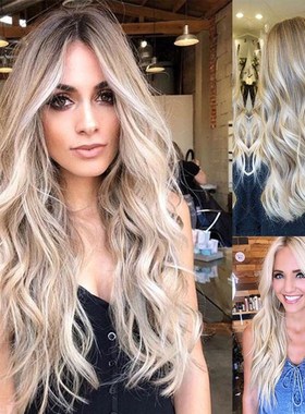 HENRY MARGU Long Wavy Platinum Blonde Synthetic Wigs Highlig