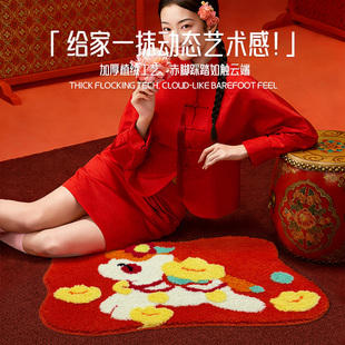 马年元素喜庆小地毯红色浴室毛绒簇绒地垫卫生间厕所门口吸水脚垫