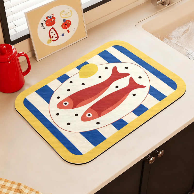 咸鱼系列厨房沥水垫台面水槽洗碗池吧台速干吸水厚软垫家用水壶垫