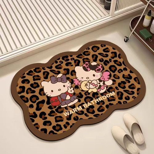 豹纹HelloKitty浴室厕所防滑地毯硅藻泥吸水速干地垫卫生间脚垫子
