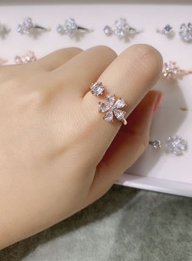 Fresh zircon flower ring girl opening ring girlfriend gift潮