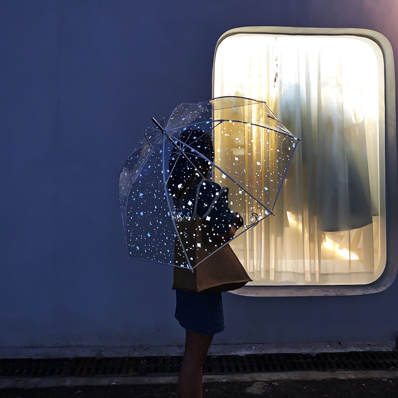 极速ins日系小清新拱形透明长柄雨伞夜光伞文艺风加大防风公主女