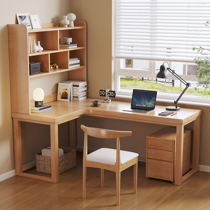 实木转角书桌学生家用半包围写字台简易L型拐角电脑办公桌椅组合