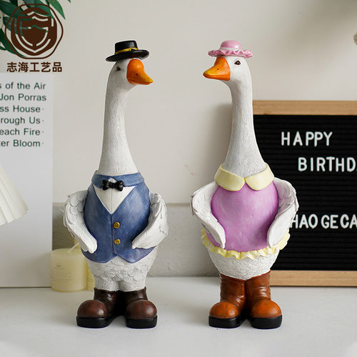 极速新品情侣大白鹅摆件花园装饰节日情人节礼物树脂工艺品