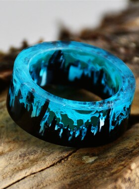 Blue Resin Ring Mountains Wooden Inside Magical World In A T