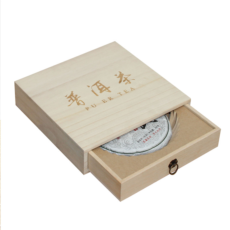 200克普洱小茶饼包装礼品木盒 实木环保单层抽屉款福鼎白茶分茶盘