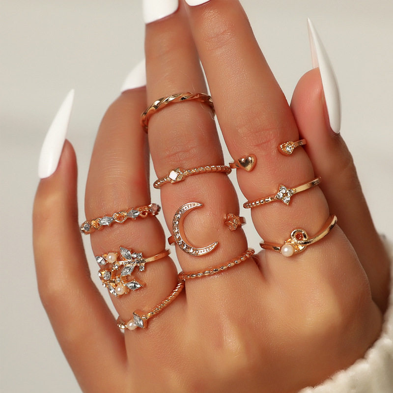 Moon Star Matching Rings for Women Anillos Mujer Gold Ring S