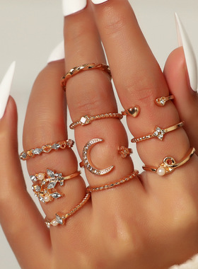 Moon Star Matching Rings for Women Anillos Mujer Gold Ring S