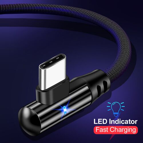 好货USB Type C Cable 90 Degree 3A Fast Charging Data Cord Fo