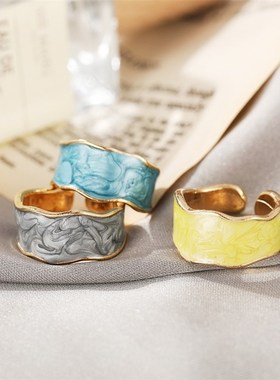 Retro opening finger rings women珐琅滴釉戒指开口指环