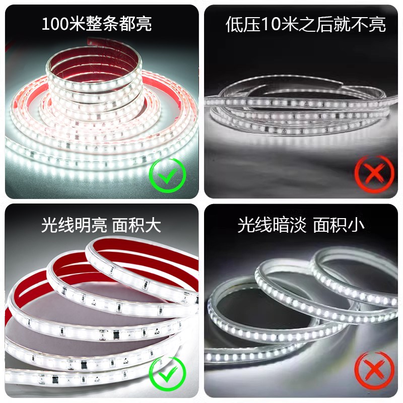 220v灯带led灯条自粘防水户外免开槽线形吊顶背景墙书桌柜子厨房