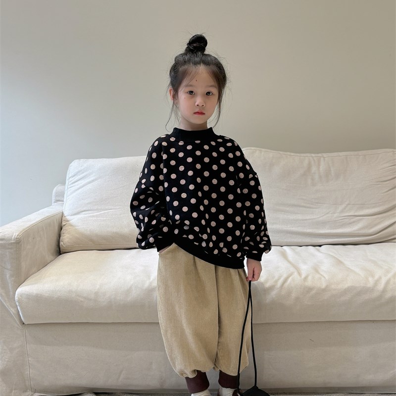 男女童加绒休闲冬季洋派儿童灯芯绒撞色裤子时髦宝宝束脚长裤
