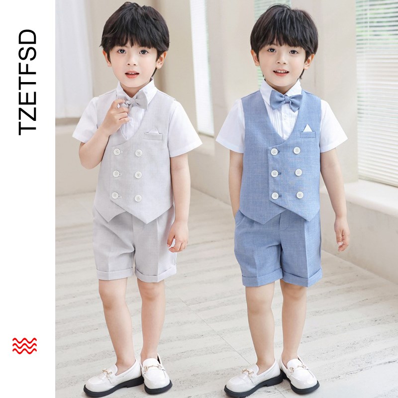 小主持人礼服男童西装2024新款夏季六一儿童舞台表演服幼儿背带裤