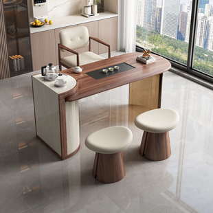 轻奢实木阳台茶桌家用小户型实木茶几椅组合客厅办公室泡茶台一体