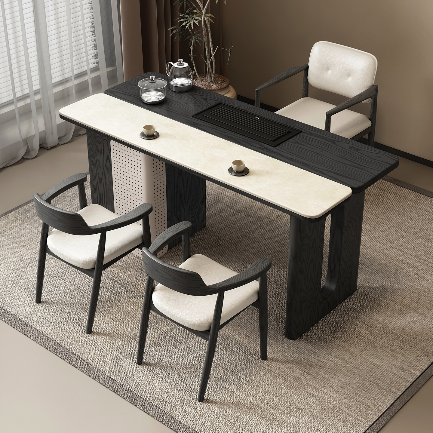 中古风洞石岩板茶桌椅轻奢泡茶台小户型阳台客厅家用简约现代茶台,住宅家具,家用茶台/茶桌,淘宝优惠券,粉丝福利购,淘宝优惠卷