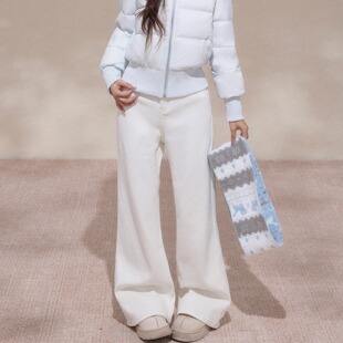 NCXK百搭微喇加绒牛仔裤后袋刺绣宽松显高显瘦长裤冬季KZ25185