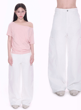 NCXK-立体剪裁大口袋工装牛仔裤阔腿宽松显瘦夏季薄款KZ25069