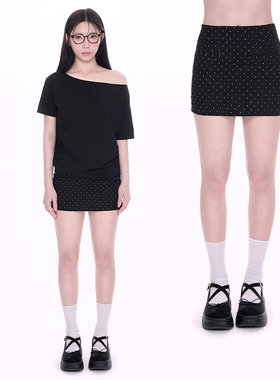 NCXK-复古波点印花A字高腰包臀短裙学院风防走光裤裙QZ25055