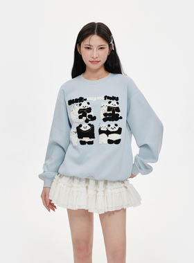 NCXK-卡通猫猫熊猫毛巾绣圆领卫衣可爱休闲宽松百搭秋季WY251