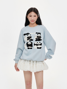 NCXK WY251 卡通猫猫熊猫毛巾绣圆领卫衣可爱休闲宽松百搭秋季