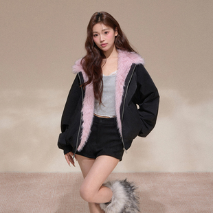 NCXK冬季保暖座山雕外套双面穿毛毛连帽拉链棉衣甜酷风WT25160