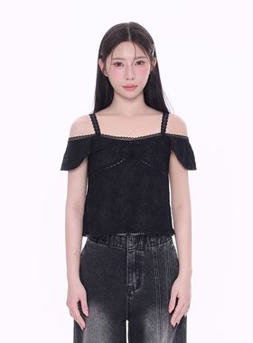 NCXK-肌理感蕾丝短袖可吊带小飞袖两穿微透法式芭蕾风DX25064