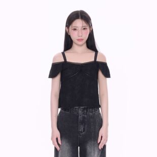 两穿微透法式 可吊带小飞袖 芭蕾风DX25064 肌理感蕾丝短袖 NCXK