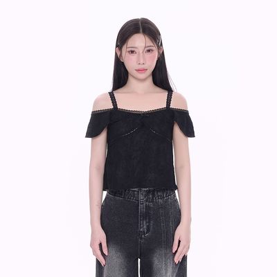 NCXK-肌理感蕾丝短袖可吊带小飞袖两穿微透法式芭蕾风DX25064