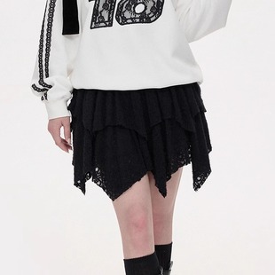 NCXK 裙QZ301 秋冬不规则下摆毛绒感蕾丝半身裙设计感防走光裤