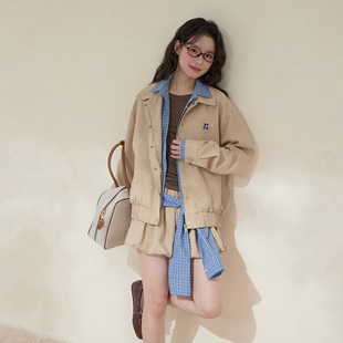 NCXK-miu系拼接撞色格纹假两件外套短裙夹克套装WT25143QZ25144