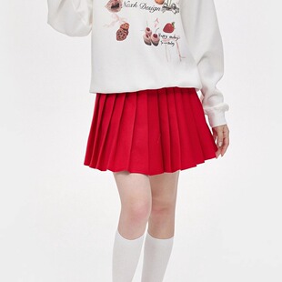 裙QZ228 半身裙裤 NCXK设计感橡筋腰头刺绣短款 A字形百褶裙秋季