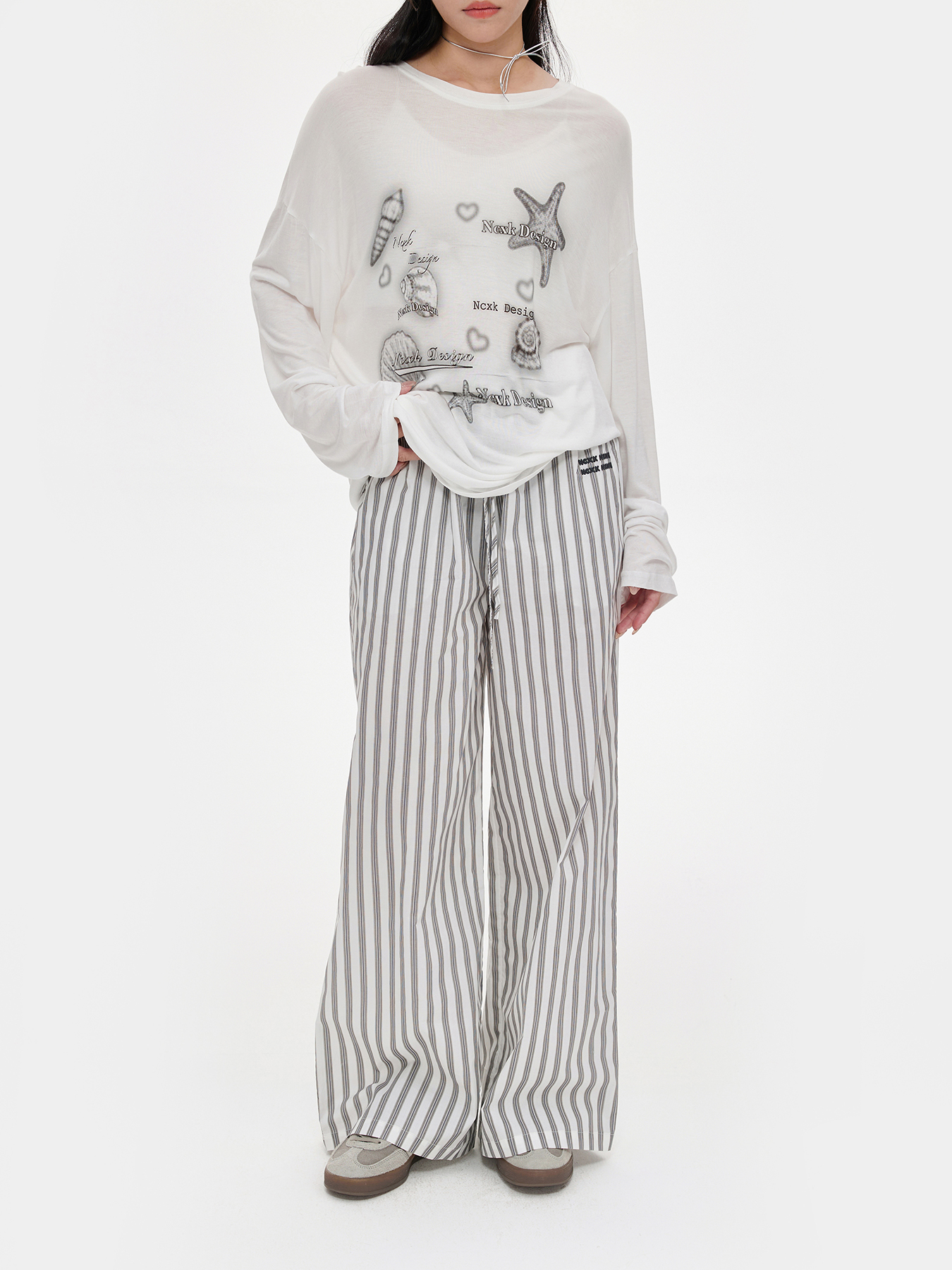 NCXK松弛感长腿设计三色条纹长裤显瘦休闲夏季宽松慵懒KZ184