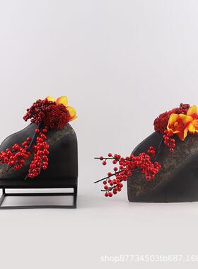 新中式仿真浆果子黄色玉兰花艺轻奢餐厅桌台书房客厅摆件装饰品