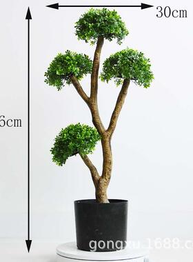 绿色4半圆形树盆景家居装饰客厅摆件迎客松盆景仿真植物盆栽