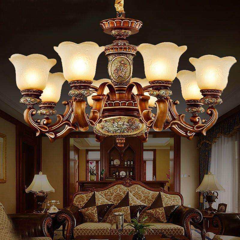 欧式复古客厅吊灯奢华大气高档别墅大厅吊灯家用餐厅卧室树脂灯具
