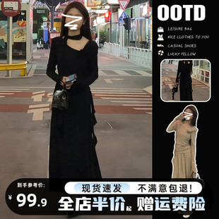 初春裝 早春季 氣質(zhì)黑色連衣裙子女2025新款 開春穿搭配一整套裝 長(zhǎng)裙