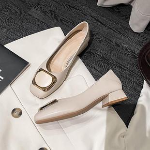 大码 仙女风瓢鞋 浅口百搭中跟奶奶鞋 女鞋 粗跟2025新款 真皮单鞋 夏季