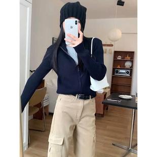 显瘦百搭外套上衣潮 拉链毛衣针织开衫 女2024新款 春季 ins辣妹短款