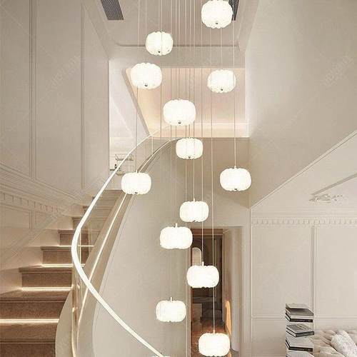 别墅旋转复式楼楼梯长吊灯挑空loft公寓中空客厅灯法式奶油风北欧