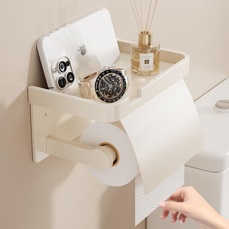 奶油白卫生间纸巾盒壁挂式免打孔厕所浴室厕纸盒卷纸卫生纸置物架
