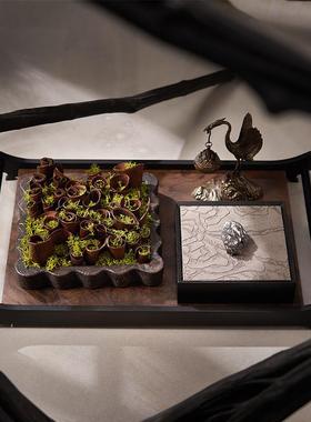 新中式茶空间实木托盘长方形茶盘木质装饰盒收纳首饰盒搭配高级感