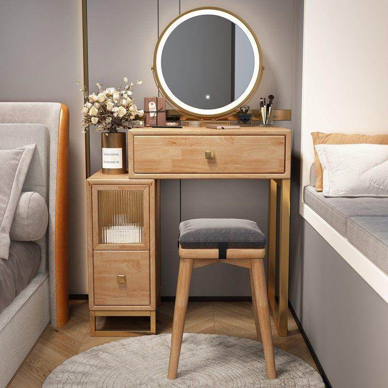 实木原木迷你梳妆台卧室床头收纳柜一体化妆台小型胡桃木色化妆桌,住宅家具,梳妆台/桌,淘宝优惠券,粉丝福利购,淘宝优惠卷