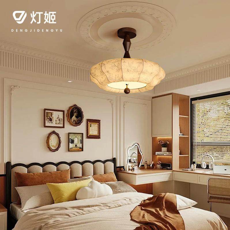 灯姬法式中古卧室主灯吸顶灯复古风花纹布艺实木高级感餐厅房间灯,家装灯饰光源,餐厅/卧室/书房吸顶灯,淘宝优惠券,粉丝福利购,淘宝优惠卷