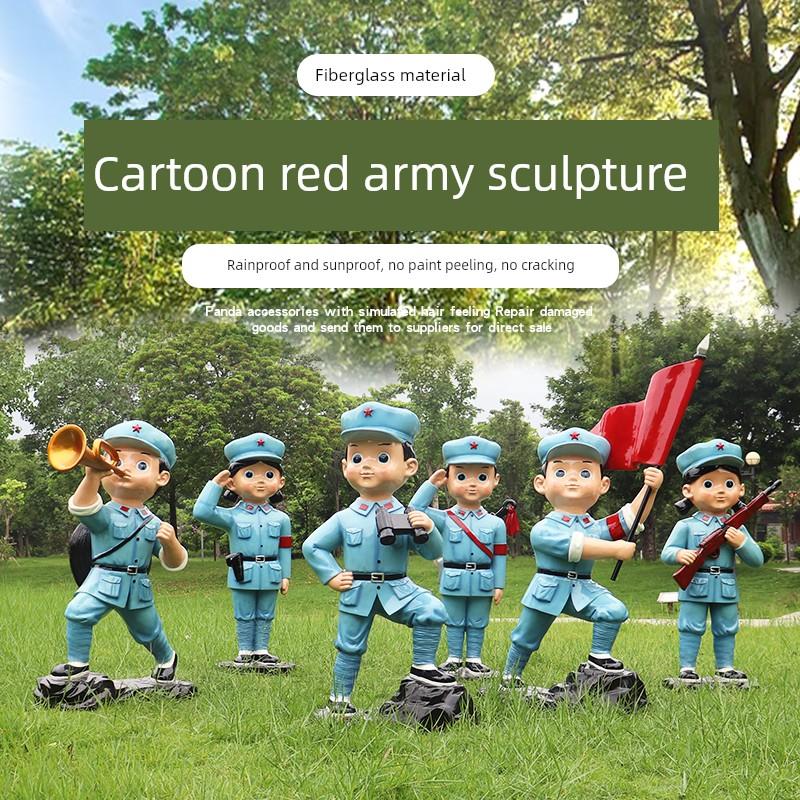 玻璃钢卡通人物红军八路军抗战英雄雕塑广场公园红色主题摆件