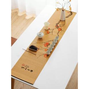 石狮如意竹茶垫隔热桌垫竹茶道新中国风桌旗禅宗茶艺桌布茶垫