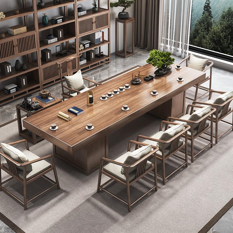 新中式全实木茶桌椅组合家用客厅带抽屉泡茶桌茶盘一体办公室茶台