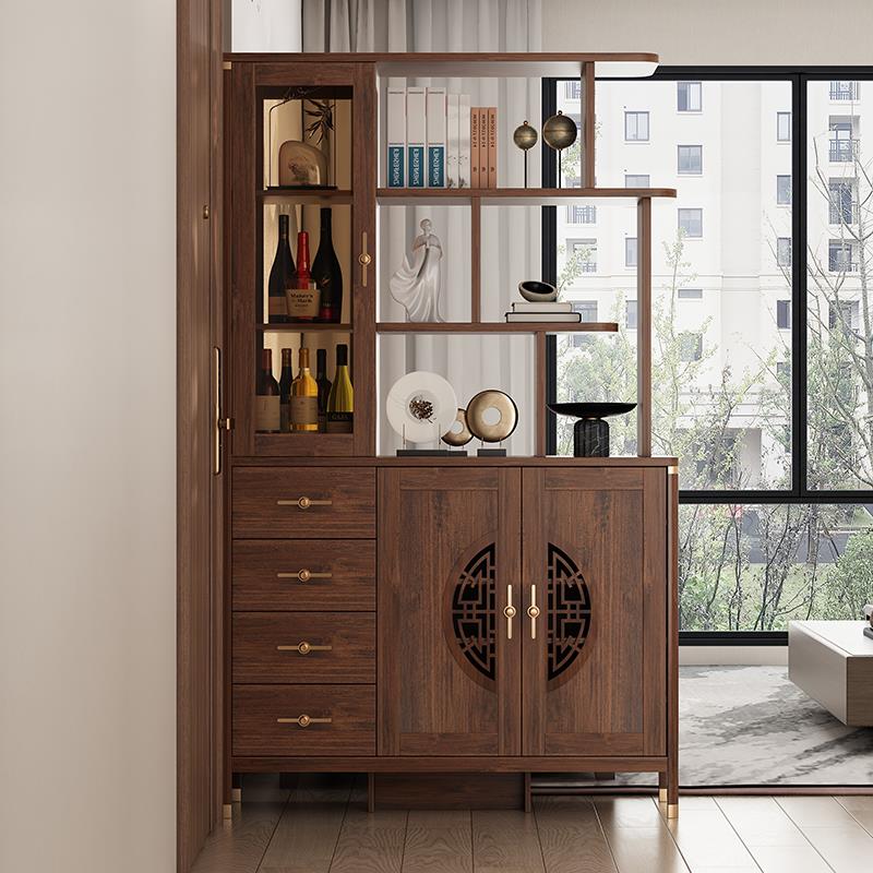 新中式入户玄关鞋柜家用客厅隔间一体靠墙门厅柜实木框门口展示柜