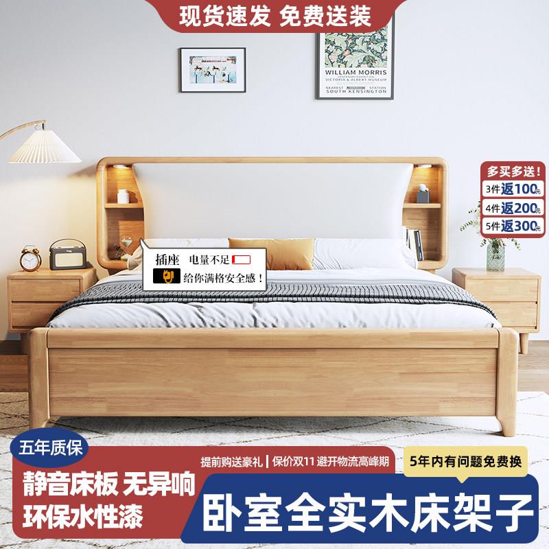 卧室全实木床架子箱体离地箱体床2米x2米大床高箱收纳床出租房用图片